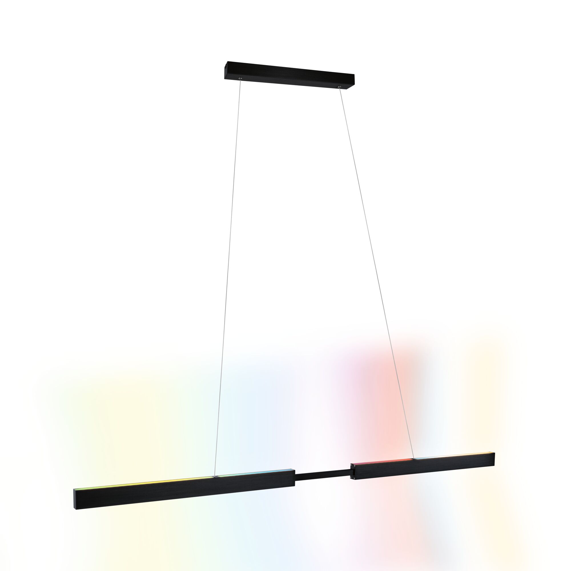 Moderne zwarte metalen LED-hanglamp met dimbare lichtbalk voor woonruimtes