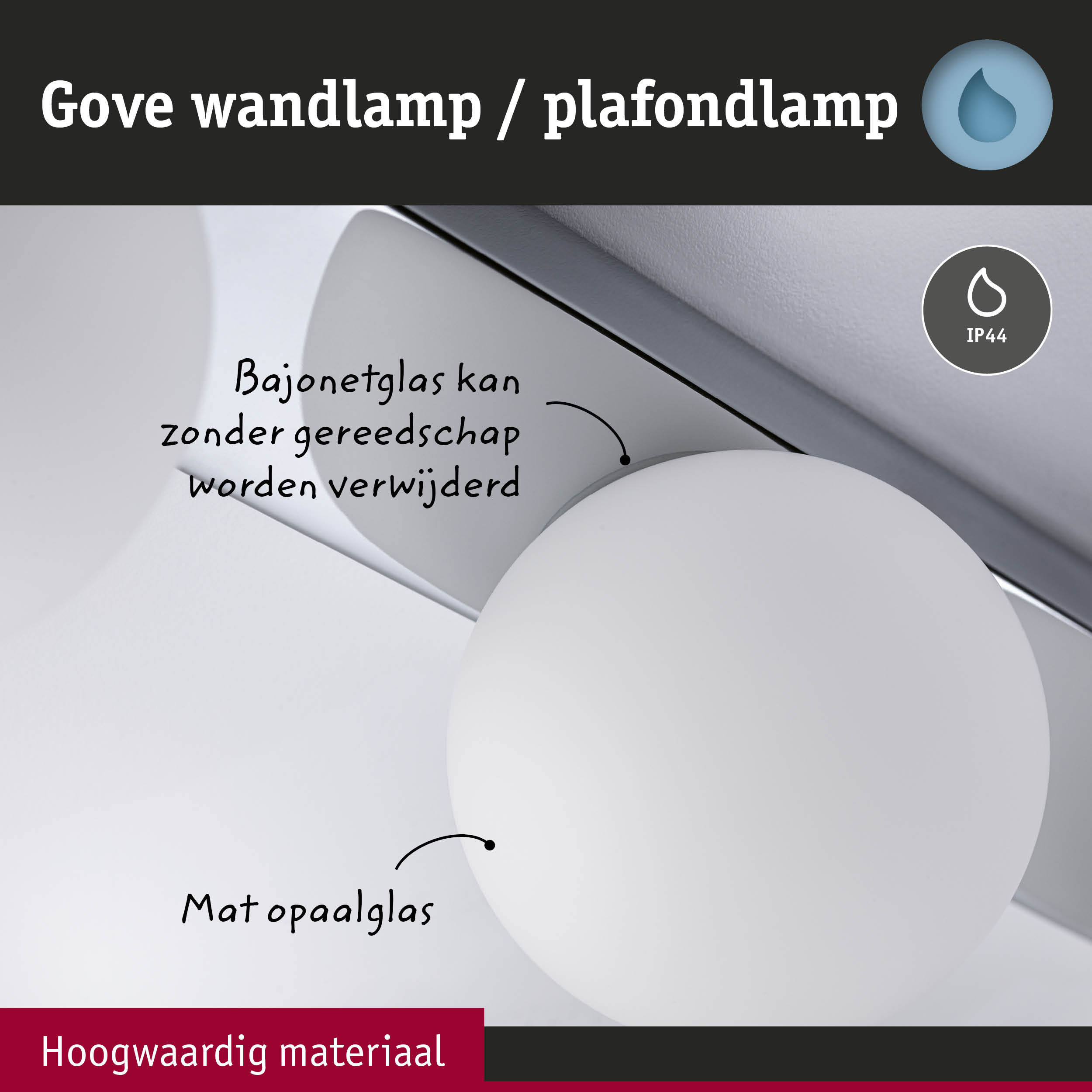 Witte Gove wandlamp met mat opaalglas en IP44 bescherming voor badkamer en buitengebruik