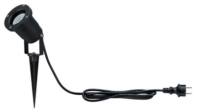 Schwarzer Erdspießstrahler aus Metall mit Kabel und Stecker für Außenbeleuchtung und Gartenlicht