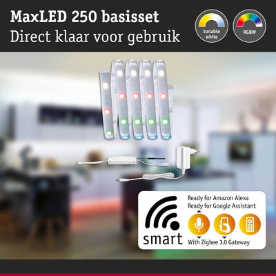 MaxLED 250 basisset met RGBW LED-strips en slimme Zigbee 3.0 gateway voor Alexa en Google Assistant