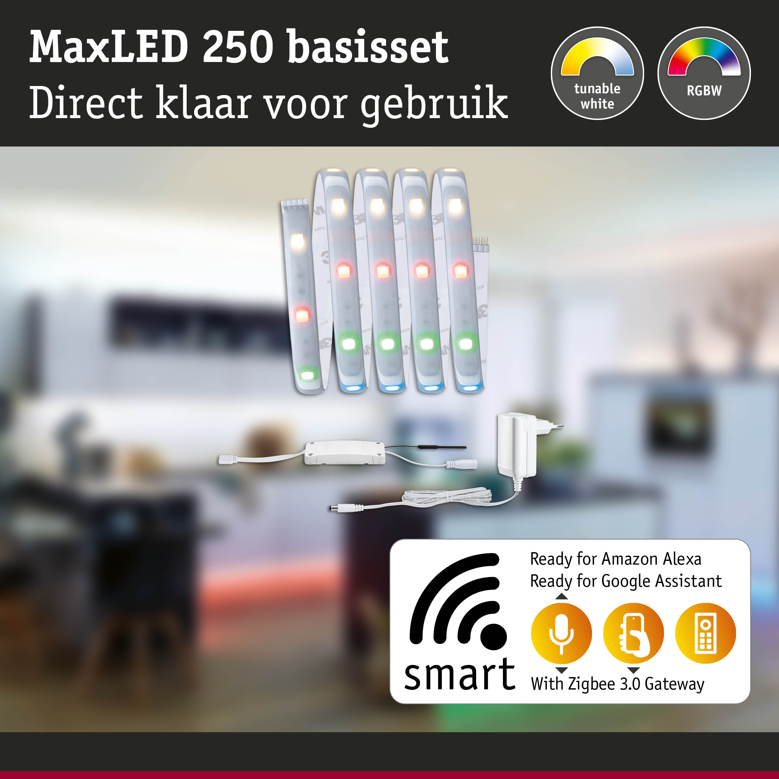 MaxLED 250 basisset met RGBW en instelbaar wit, inclusief Zigbee 3.0 gateway voor slimme verlichting