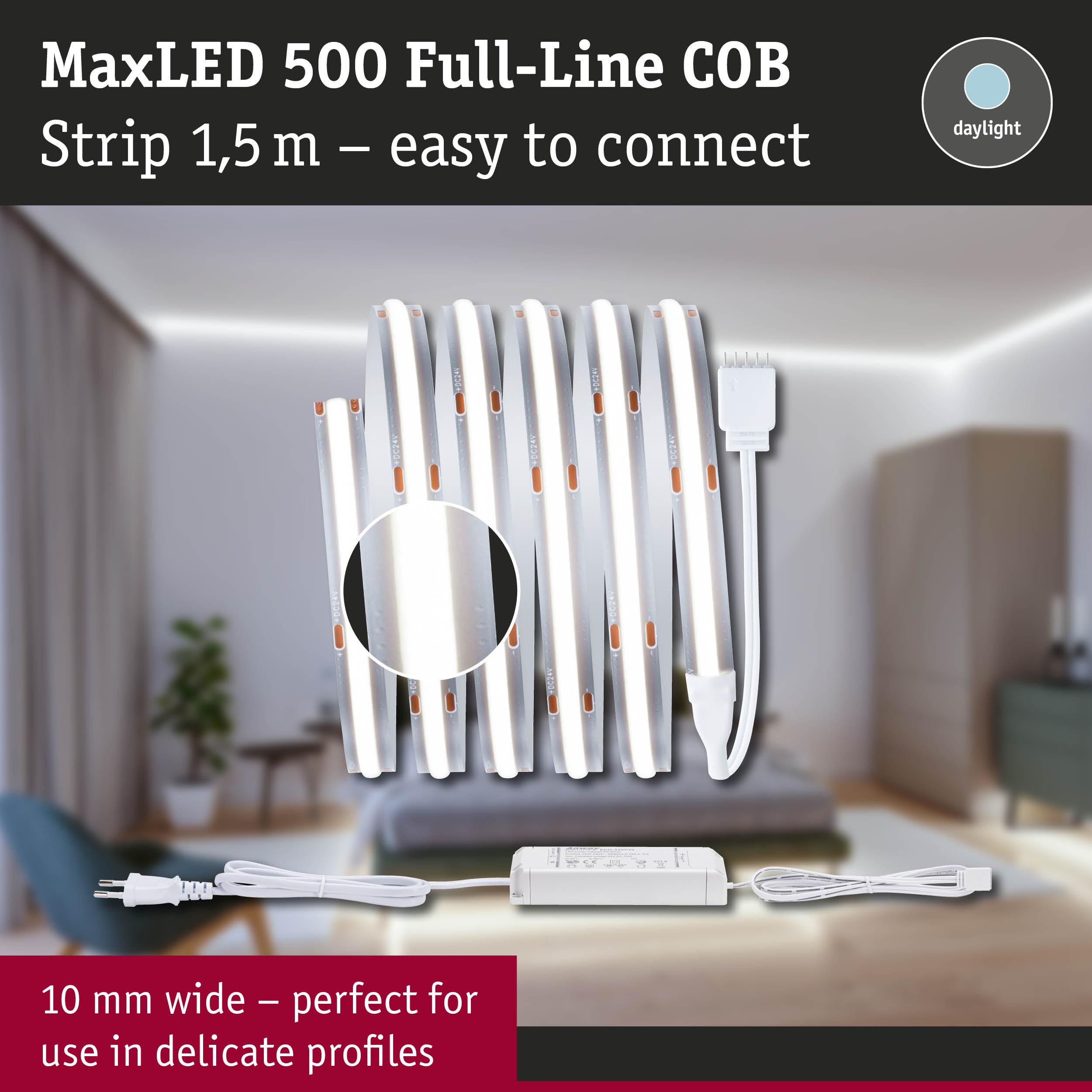 MaxLED 500 Full-Line COB LED strip 1.5 m daylight white, 10 mm wide ideal for delicate profile lighting