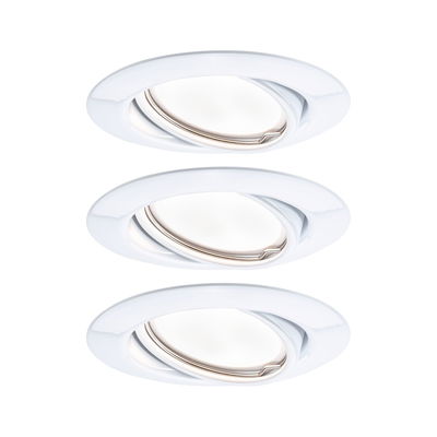 Drei weiße Einbaustrahler aus Kunststoff mit schwenkbarem Reflektor für flexible LED-Beleuchtung