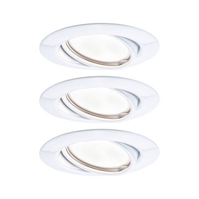 Three white plastic recessed spotlights with adjustable reflector for flexible LED lighting solutions