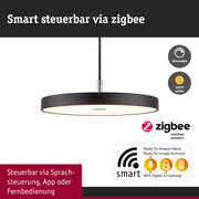 Schwarze runde LED-Hängeleuchte mit dimmbarer warmweißer Beleuchtung und Zigbee Smart-Steuerung