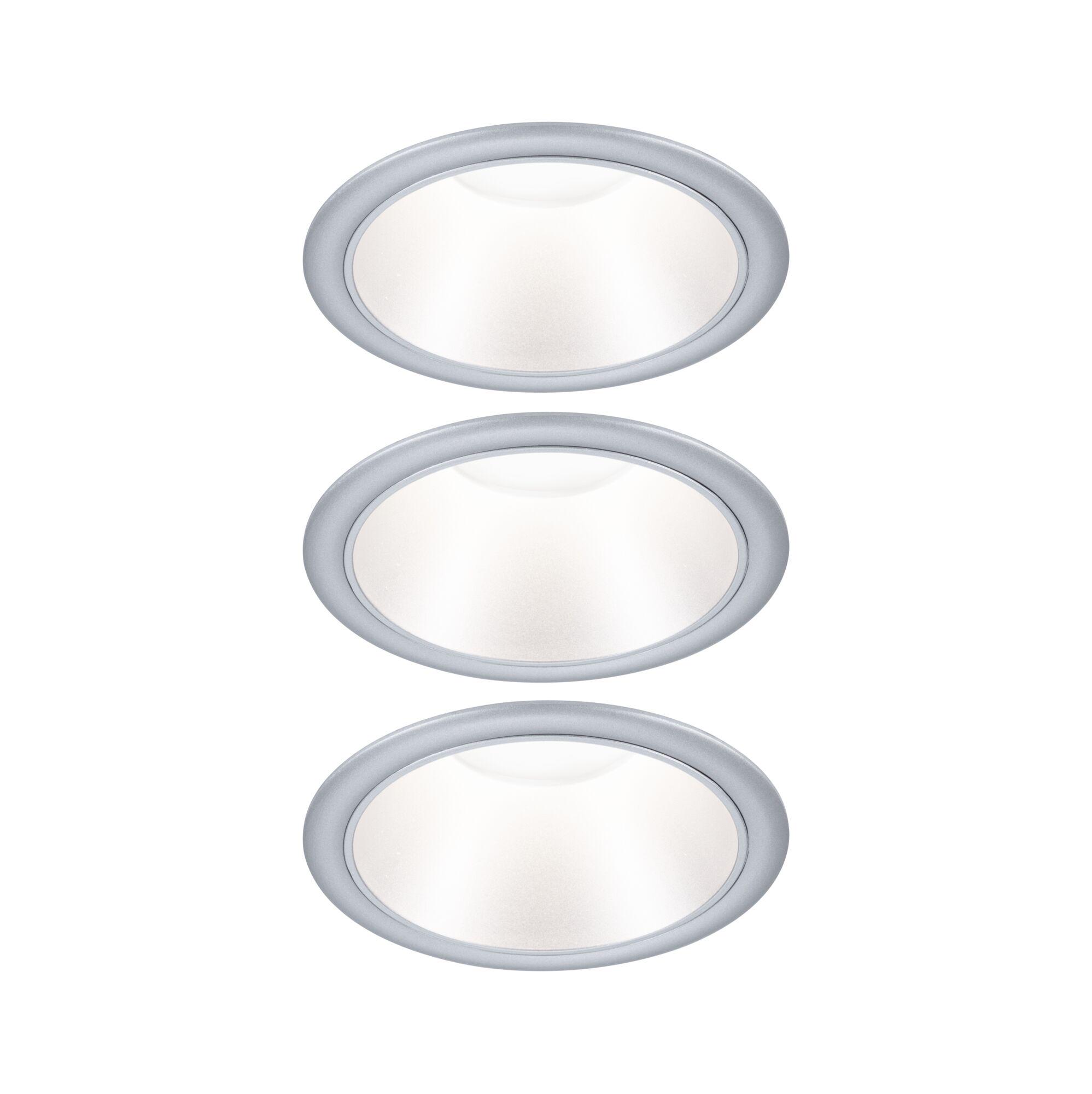 Ronde inbouwspot met zilverkleurige metalen rand en witte diffuser voor moderne LED-verlichting