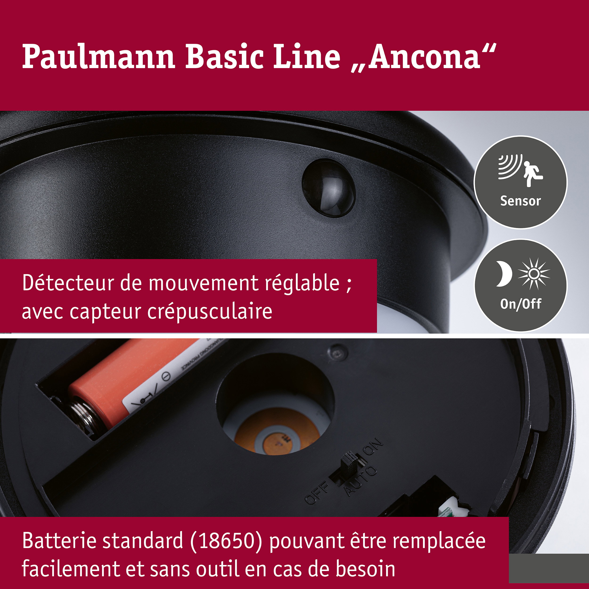Solar Applique d'extérieur LED Ancona IP44 rond 140x188mm 3000K 4,2W 300lm 3,7V Noir