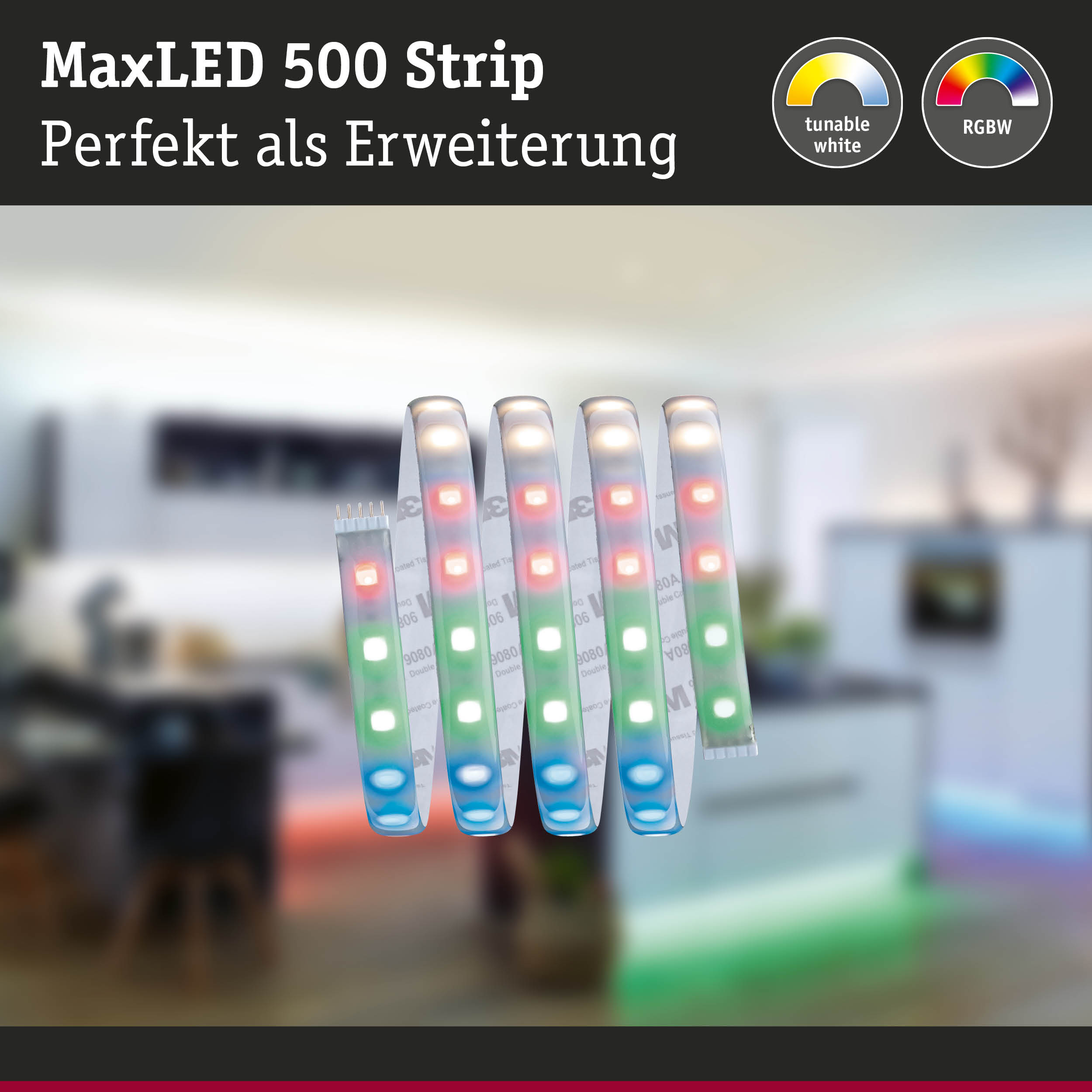 MaxLED 500 RGBW LED-Lichtstreifen mit einstellbarem Weißton für flexible Raumbeleuchtung