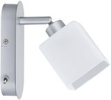Applique murale moderne en métal argenté avec abat-jour blanc et interrupteur pour éclairage LED