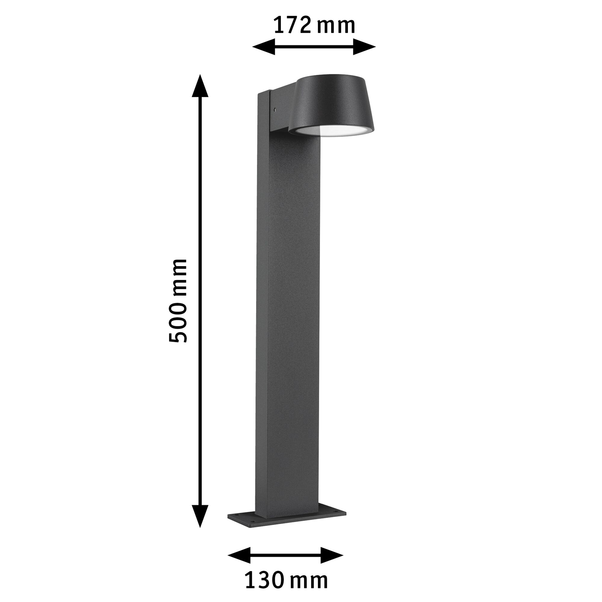 Black aluminum outdoor light 500 mm high and 172 mm wide for garden lighting