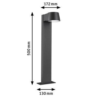 Black aluminum outdoor light 500 mm high and 172 mm wide for garden lighting