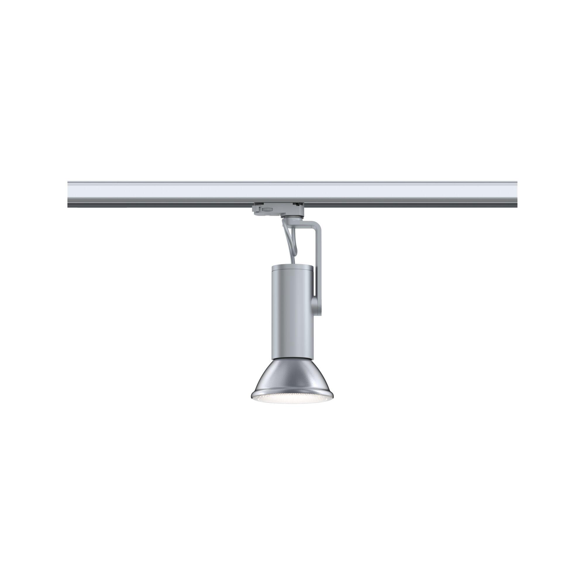 Modern silver metal LED spotlight on track system for flexible lighting solutions