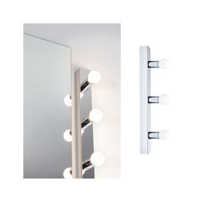Chromfarbener LED-Spiegelleuchtenbalken mit vier runden Leuchtmitteln für Badezimmerbeleuchtung