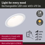 White LED recessed light with warm white 2700K and 3-step dimmable function using existing wall switch