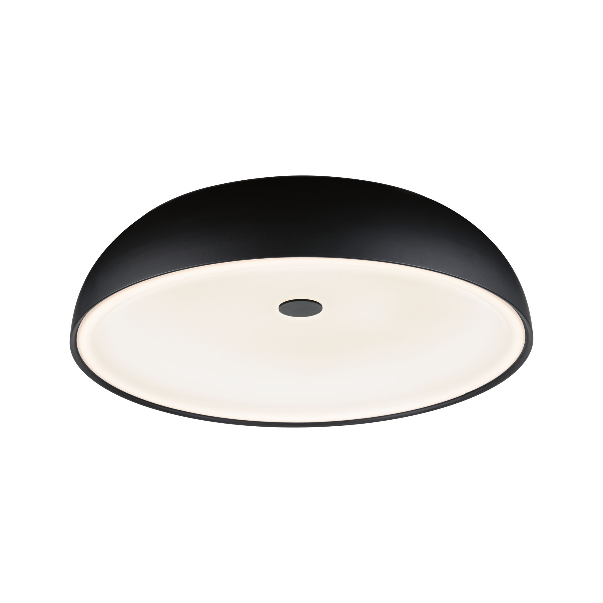 Plafonnier rond en métal noir avec diffuseur blanc pour un éclairage intérieur moderne