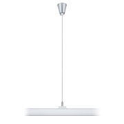 Moderne witte LED-hanglamp met zilveren metalen plafondbevestiging voor woonruimtes.