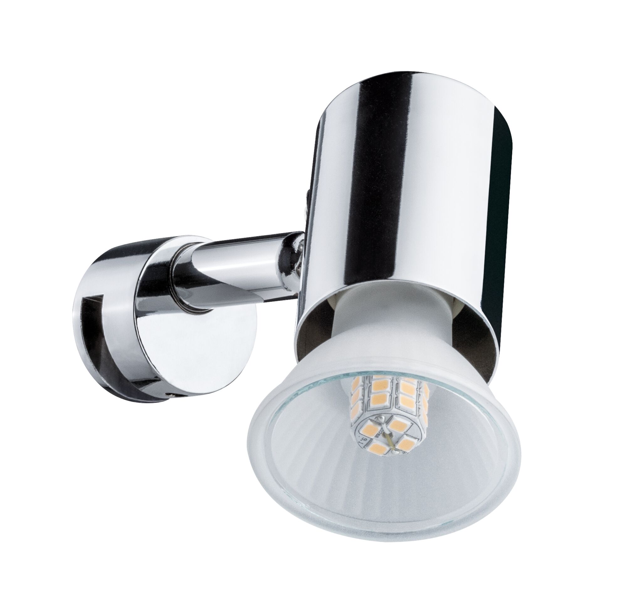 Modern chrome metal LED wall spotlight with energy-saving bulb for indoor lighting
