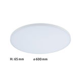 Rund hvid LED-loftlampe med 600 mm diameter og 65 mm højde til moderne belysning