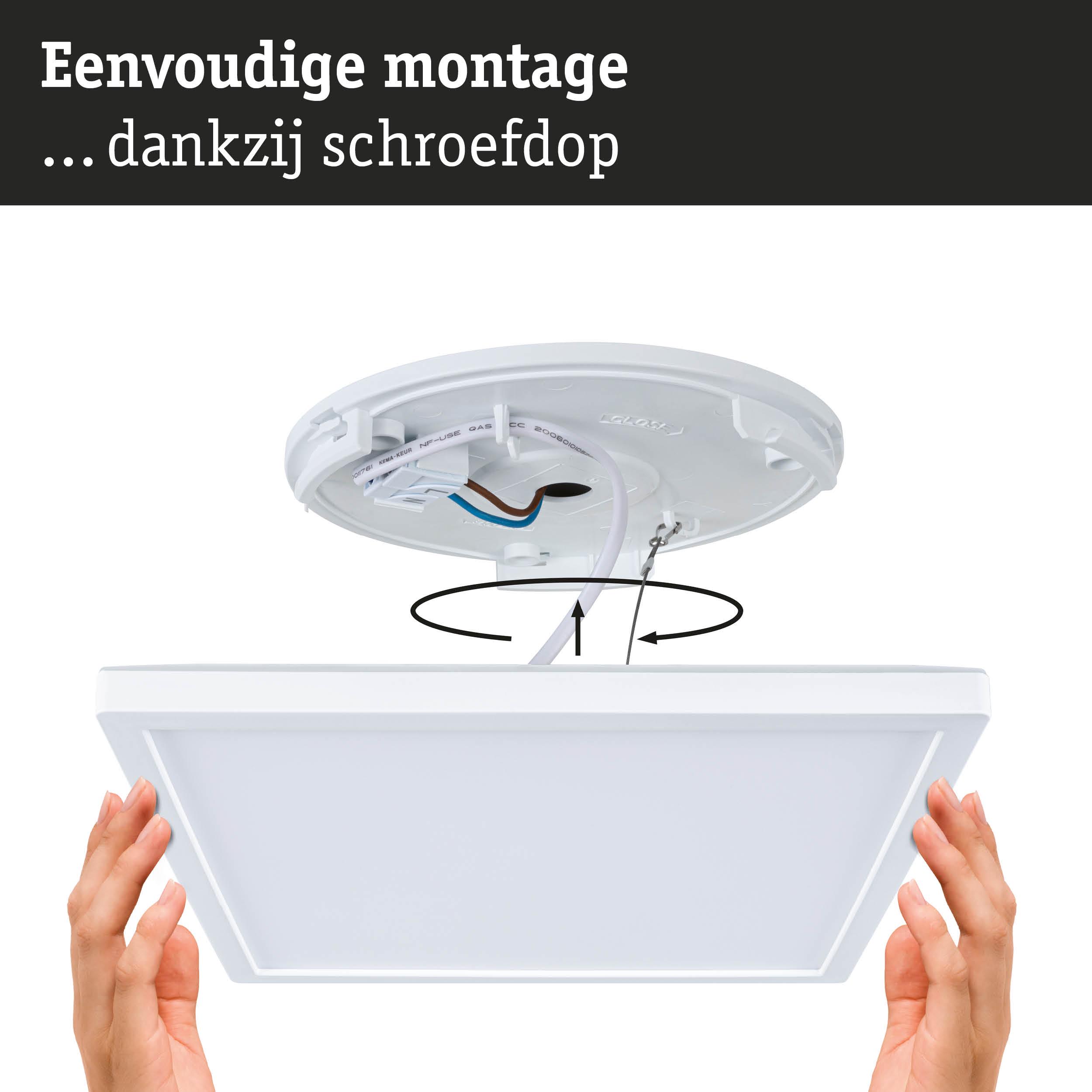 Witte vierkante LED-plafondlamp met eenvoudige montage dankzij schroefdop en kabelverbinding