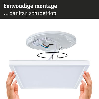 Witte vierkante LED-plafondlamp met eenvoudige montage dankzij schroefdop en kabelverbinding