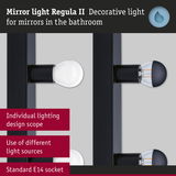 Black Regula II mirror light with E14 socket for bathroom mirrors, compatible with various light sources