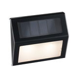 Black solar wall light with integrated solar panel and white light for energy-saving outdoor lighting