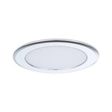 Round white LED recessed panel with chrome trim, energy-saving ceiling light for living spaces