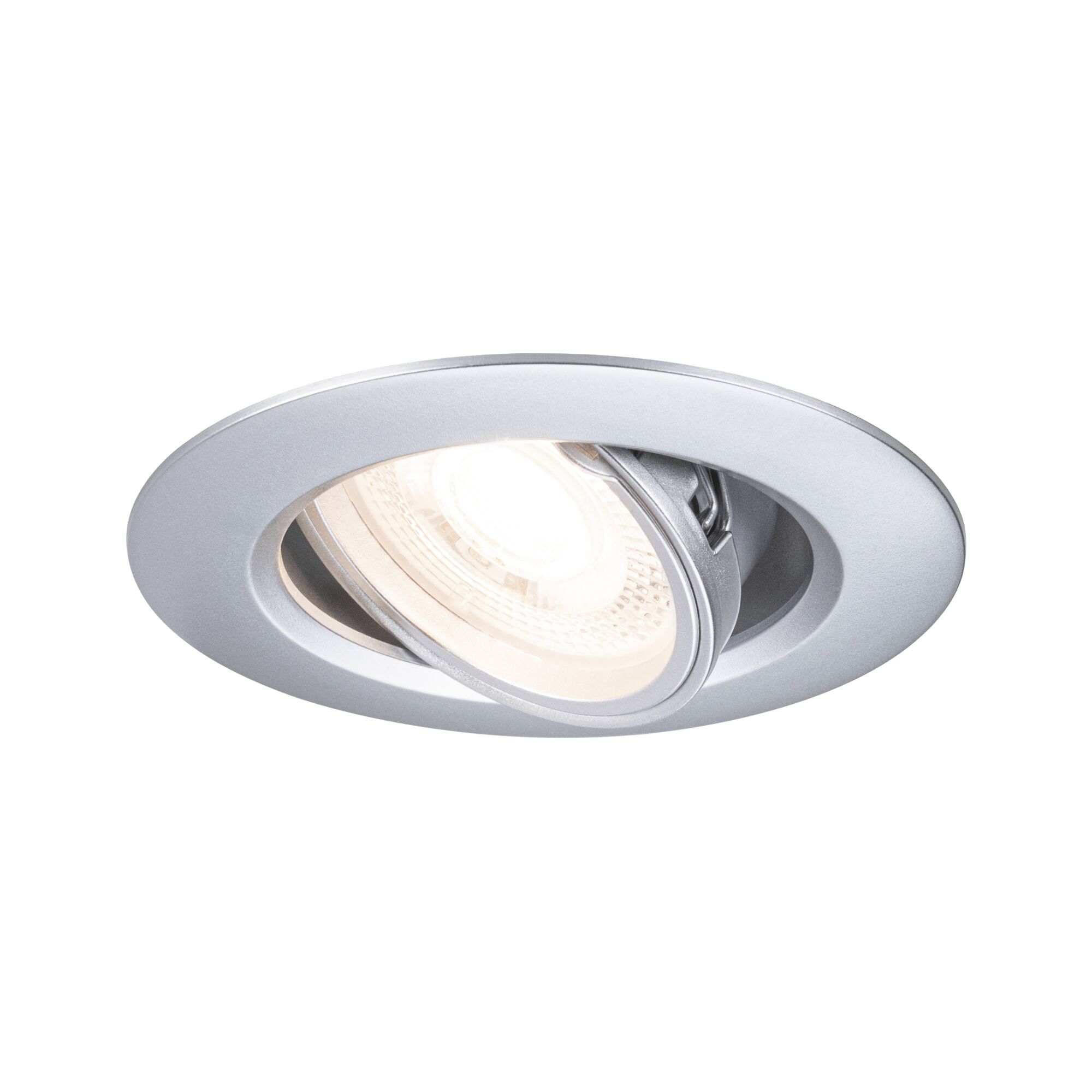 Round adjustable recessed spotlight in silver metal with LED light for modern room lighting