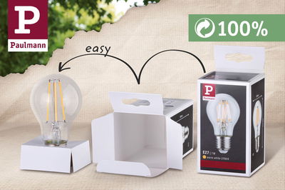 E27 7W warm white LED bulb with sustainable 100% recyclable cardboard packaging