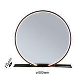 Miroir rond avec cadre noir et éclairage LED blanc chaud, diamètre 500 mm, design moderne