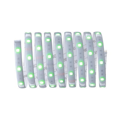 Flexibler LED-Lichtstreifen mit grün leuchtenden Dioden und selbstklebender Rückseite für vielseitige Beleuchtung.