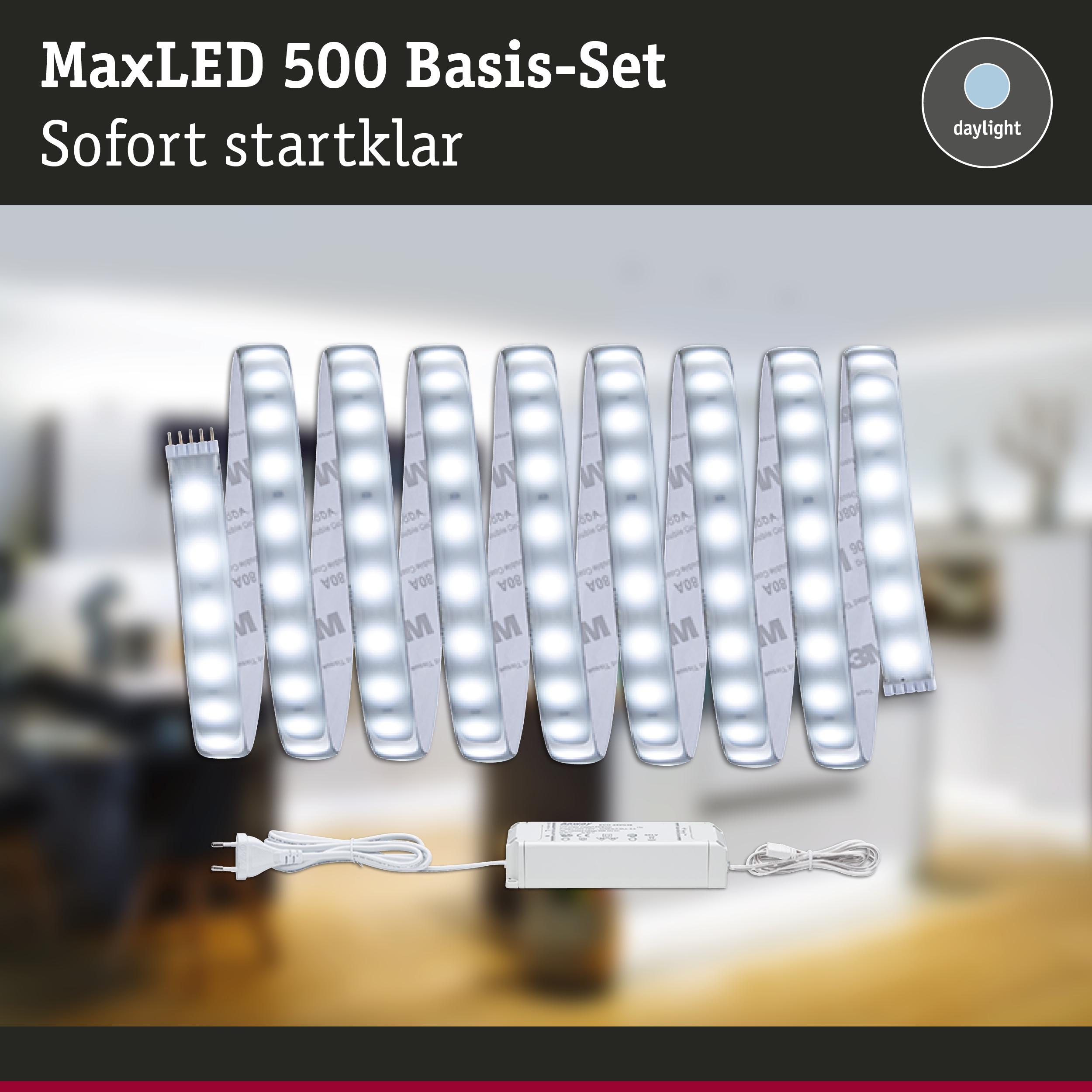 MaxLED 500 Basis-Set mit flexiblen LED-Lichtstreifen in Tageslichtweiß und Netzteil für Wohnraumbeleuchtung