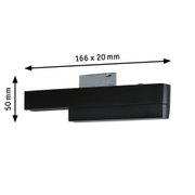 Sort metal LED-væglampe med målene 166 x 50 x 20 mm til moderne indendørs belysning