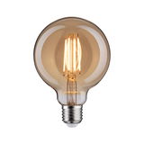Round LED bulb with warm light and brown glass, energy-saving vintage lamp