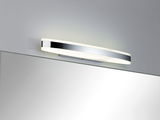 Modern chrome LED wall light with opal diffuser above mirror for bathroom lighting