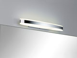 Moderne LED-Wandleuchte in Chrom mit opalem Diffusor über Spiegel für Badbeleuchtung