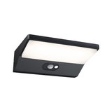 Black LED wall light with motion sensor and white diffuser for outdoor lighting