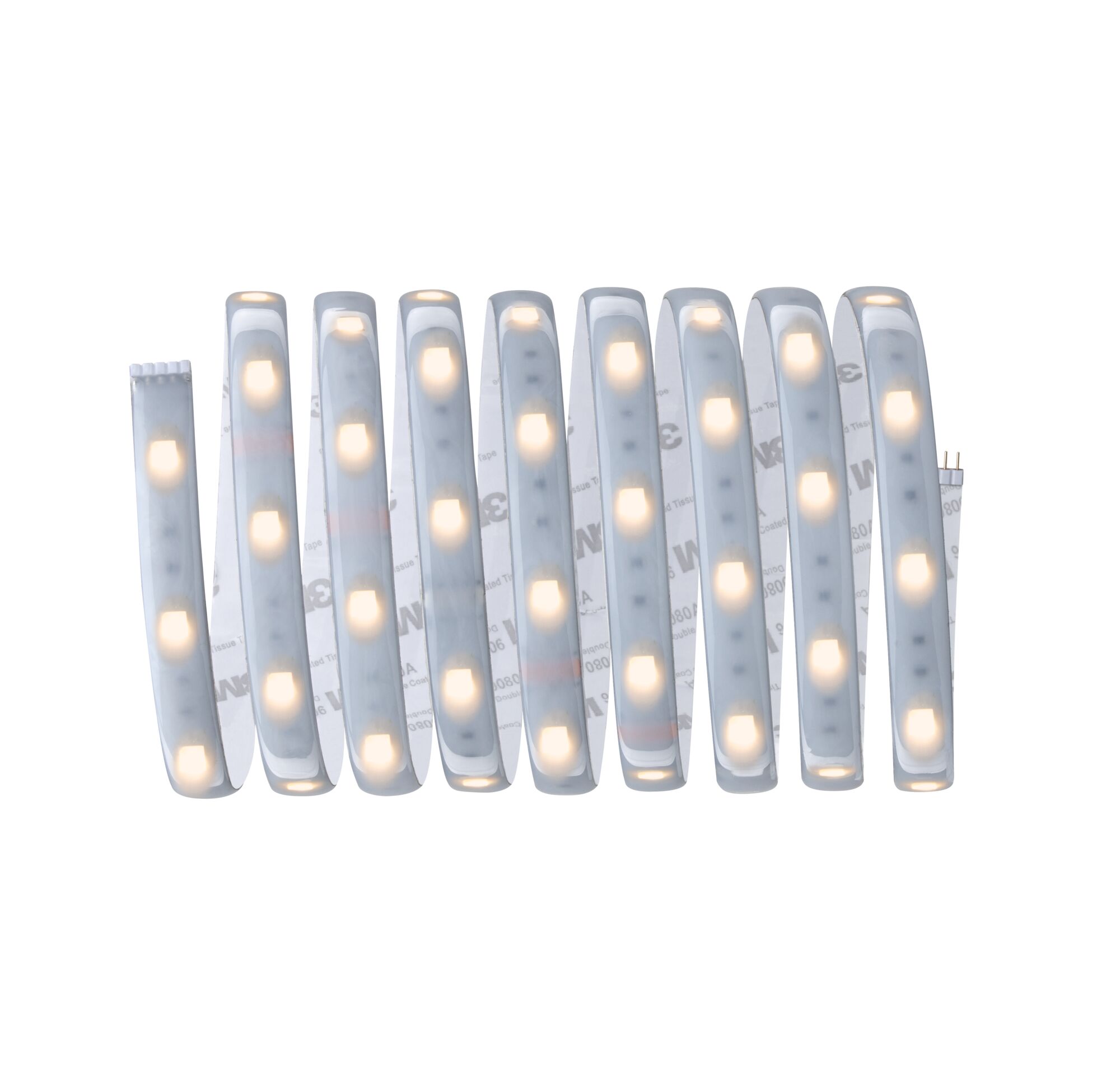 Bande LED flexible avec LEDs blanc chaud et dos adhésif pour un éclairage polyvalent.