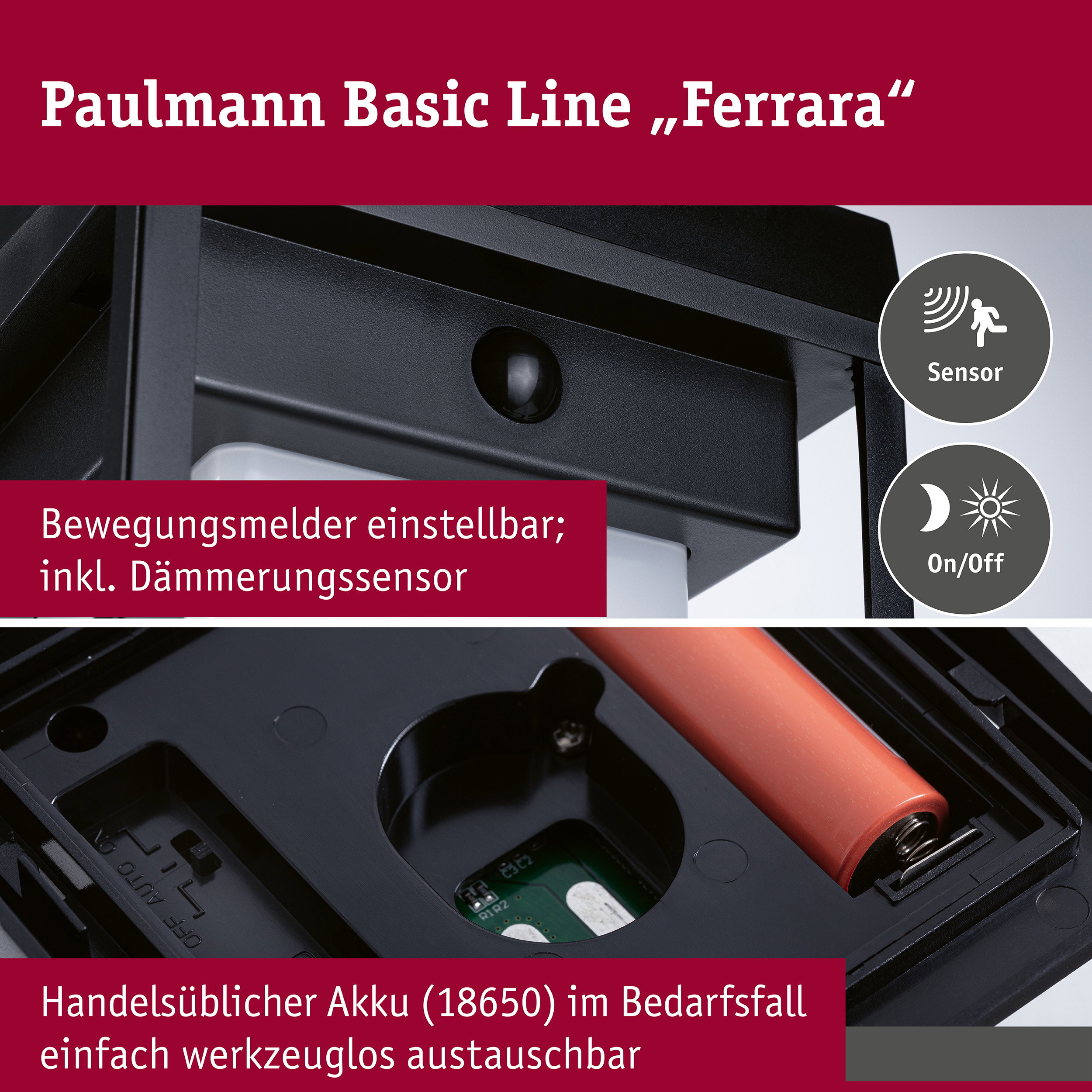 Solar LED Außenwandleuchte Ferrara IP44 eckig 121x156mm 3000K 4,2W 400lm 3,7V Schwarz