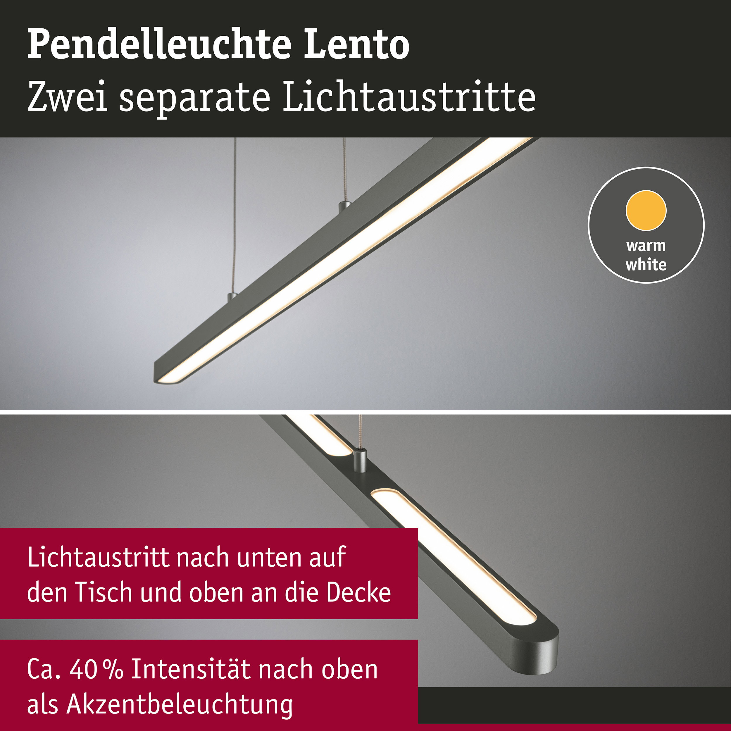 LED Pendelleuchte Lento 2700K 2200lm 36W Titanium