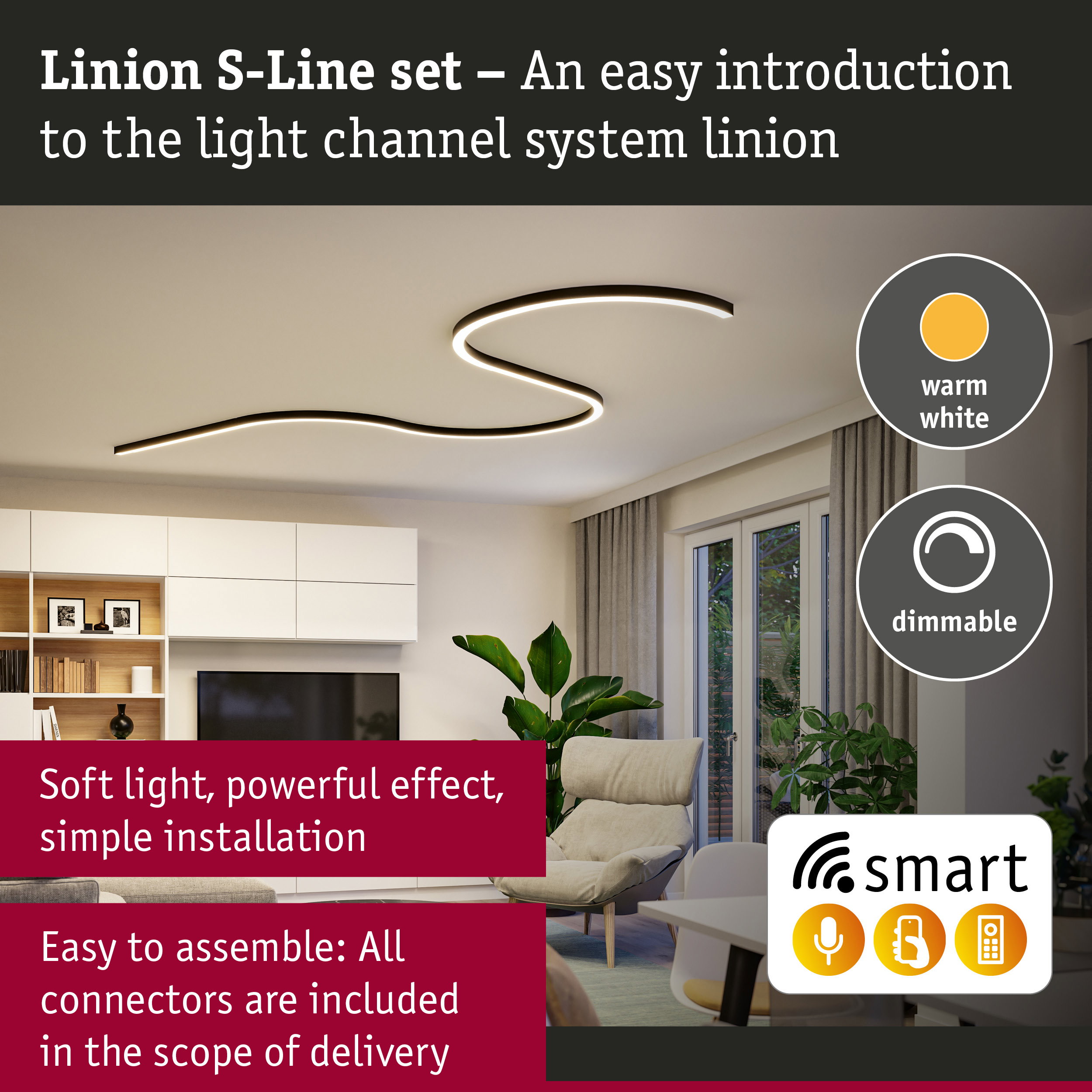 Linion Light Channel Smart Home Zigbee 3.0 S-shape Complete Set 230/24V W 3000K Signal black