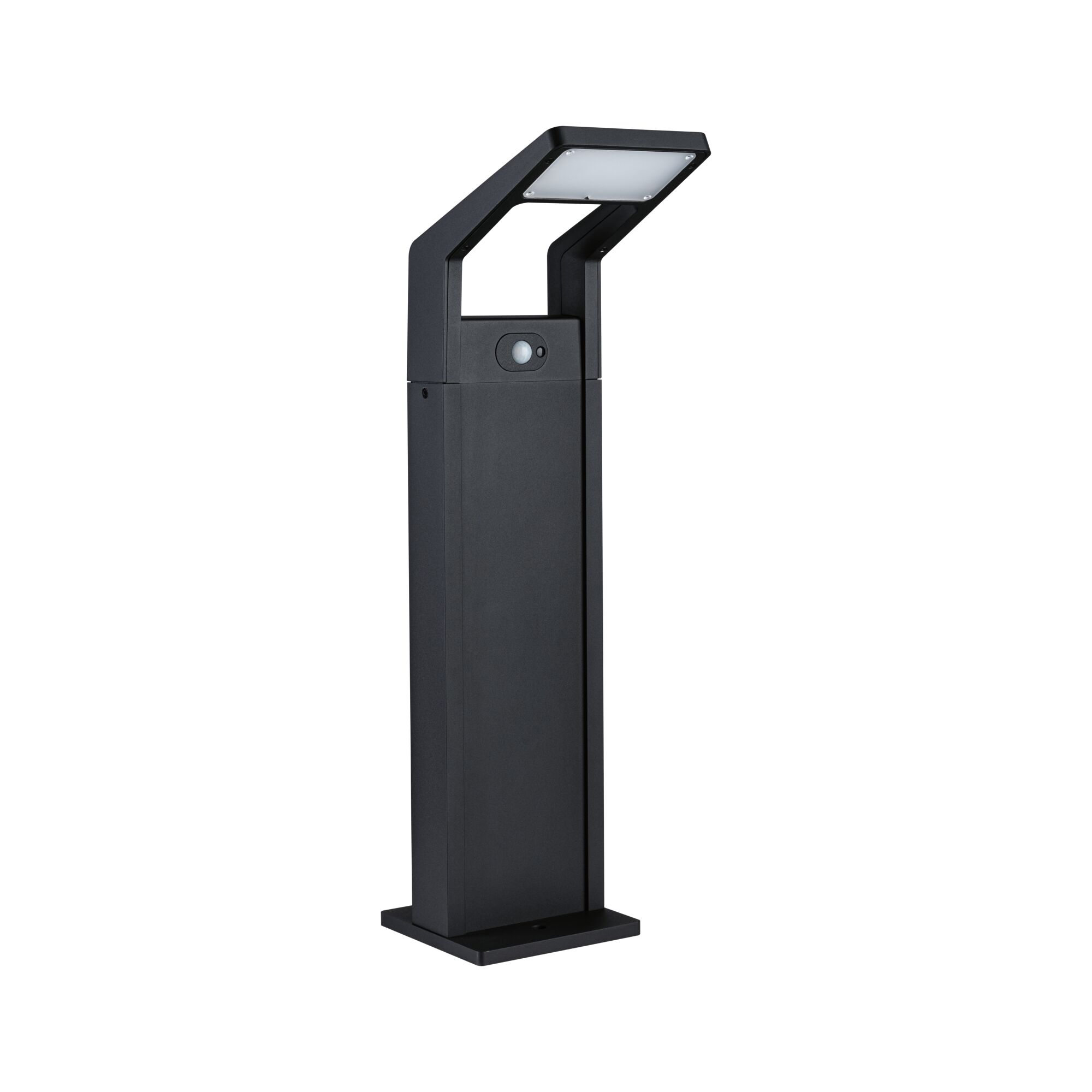 Moderne zwarte metalen LED-buitenlamp met bewegingssensor voor tuin en terrasverlichting
