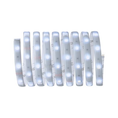 Flexible LED strip light with white illumination and adhesive backing for versatile lighting accents