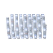 Flexible LED strip light with white illumination and adhesive backing for versatile lighting accents