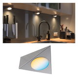 Driehoekige LED-keukenverlichting van geborsteld aluminium met warm wit en blauw licht