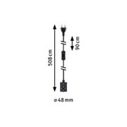 Black power cable with switch and plug, 508 cm length, 48 mm diameter, lighting cable