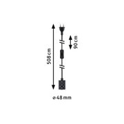 Czarny kabel z włącznikiem i wtyczką, długość 508 cm, średnica 48 mm, kabel do oświetlenia