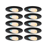 Ten black LED recessed spotlights with adjustable color temperature for modern home lighting.