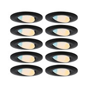 Ti sorte LED-indbygningsspots med justerbar farvetemperatur til moderne boligbelysning.