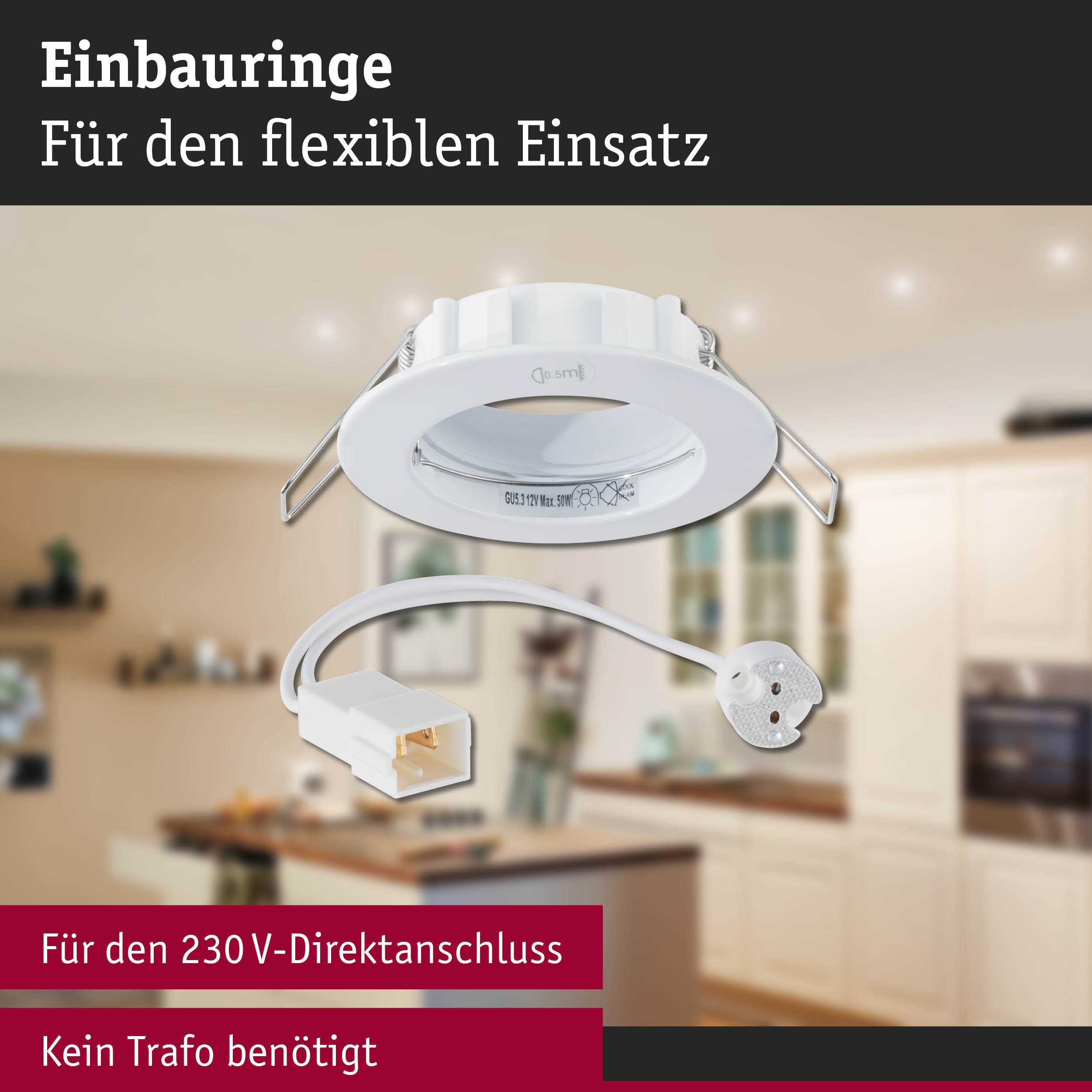 Premium Einbauleuchte IP44 rund 79mm GU5,3 max. 50W 230/12V dimmbar Weiß